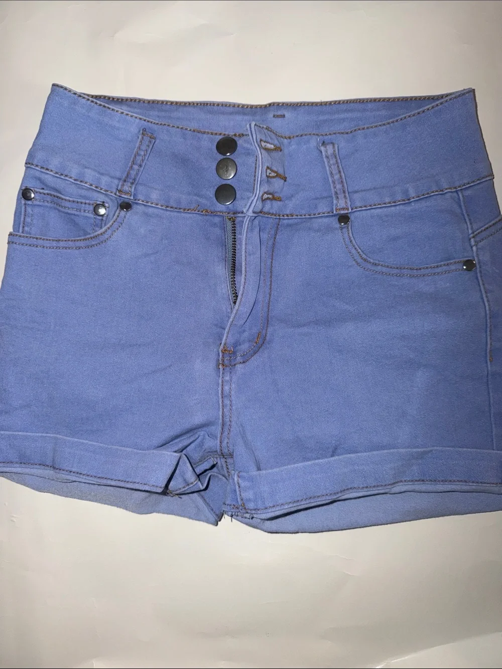 Women’s High-Rise Lavender Jean Shorts with Triple-Button Waist